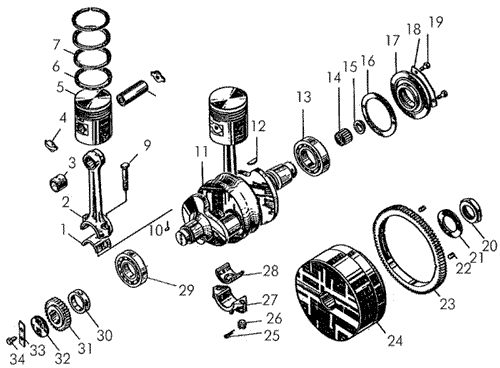 Кривошипно-шатунный механизм пускового двигателя