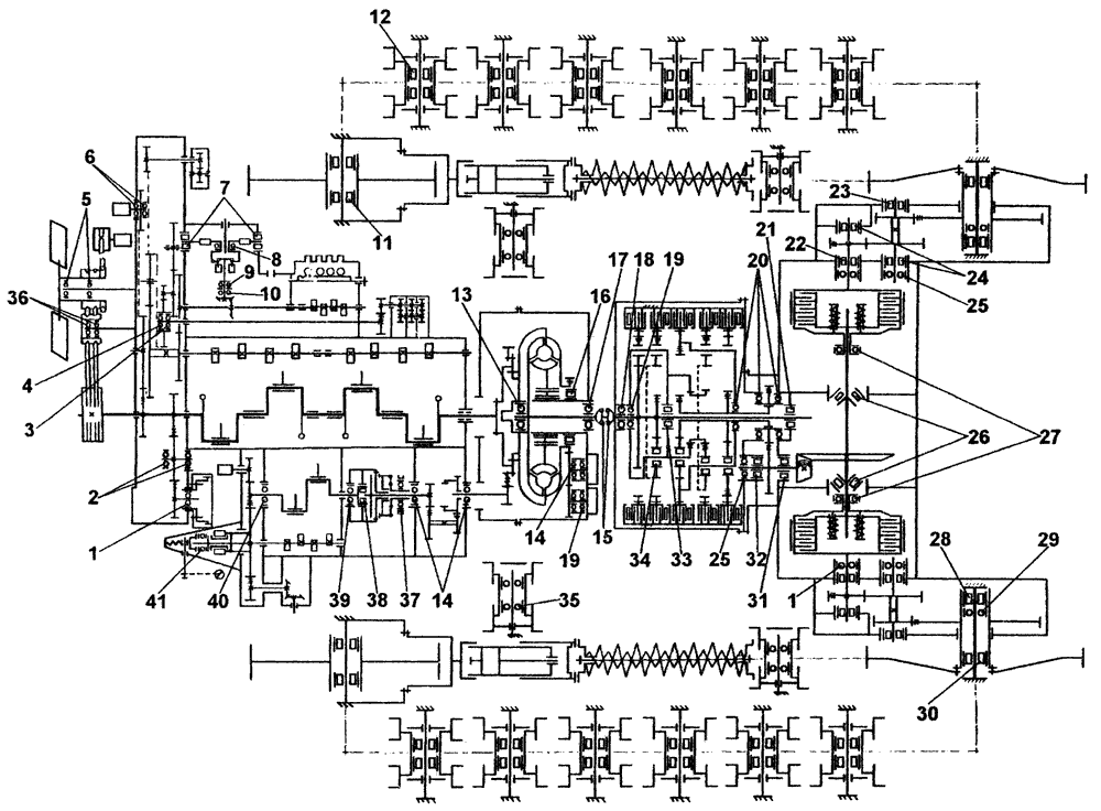 Схема расположения подшипников на тракторе с гидромеханической трансмиссией