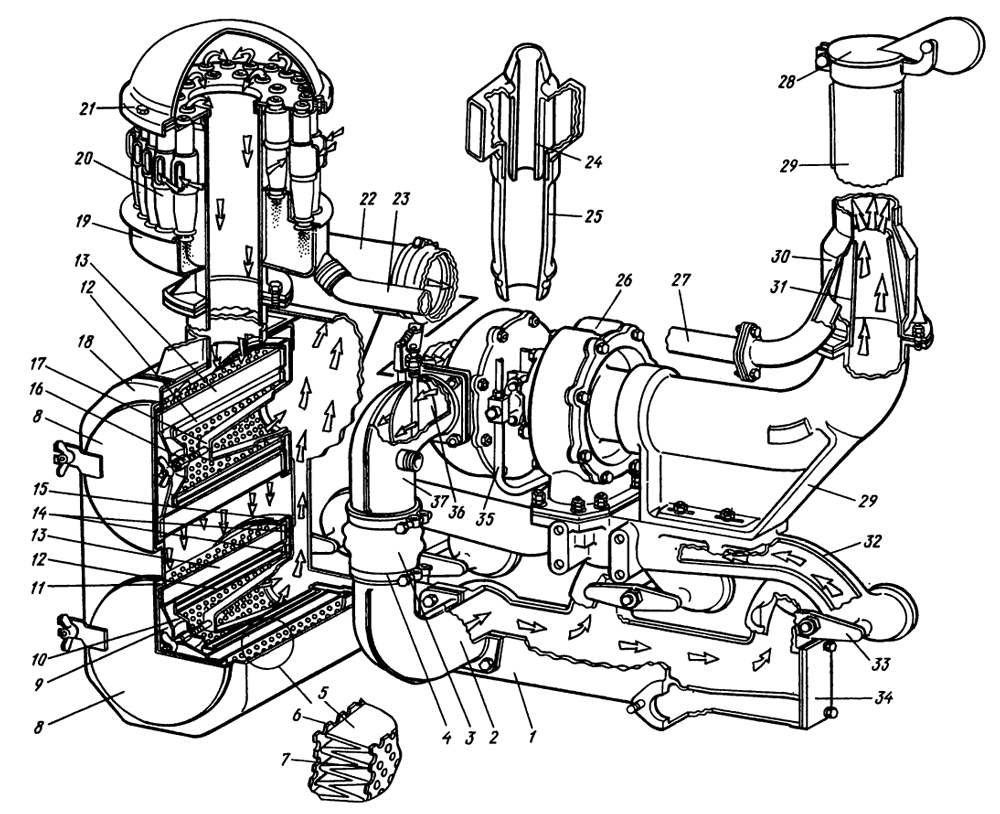 Рис. 23. Система питания двигателя воздухом Т-130М