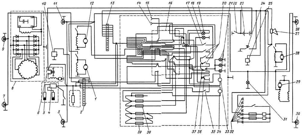 Рис. 96. Схема электрооборудования Т-130М