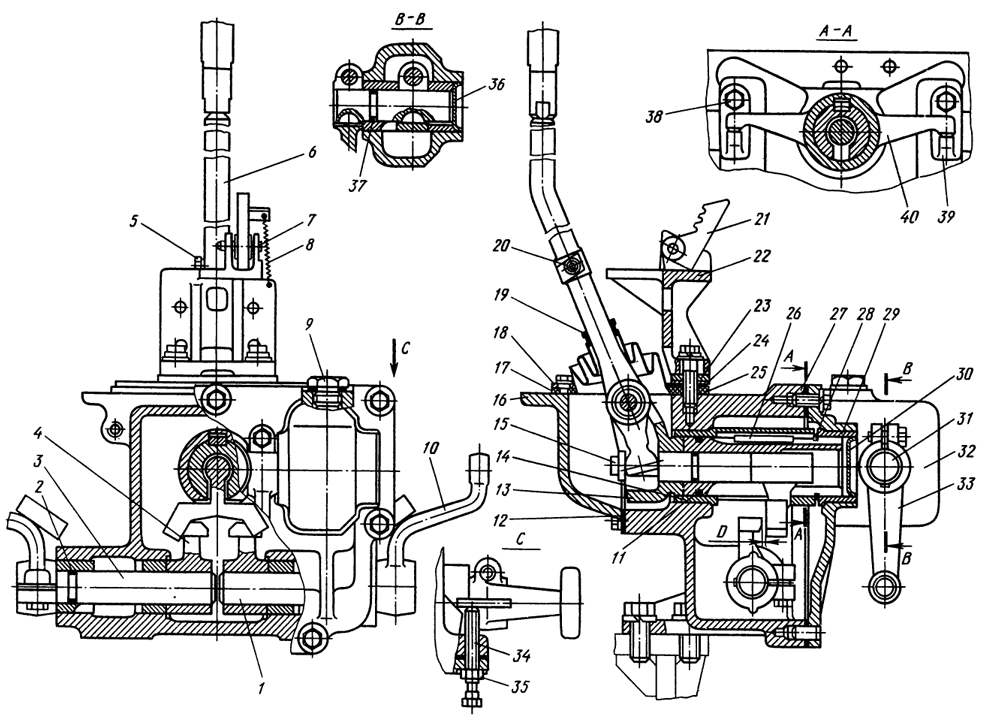 Рис. 68. Однорычажный механизм управления поворотом Т-130М